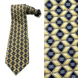 Zianetti Neck Tie Italian Silk Blue Yellow Diamond Print Suit Accessories Formal